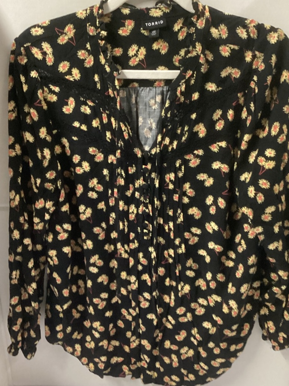 torrid Black Floral Tie-Neck Peasant  Sunflower Top